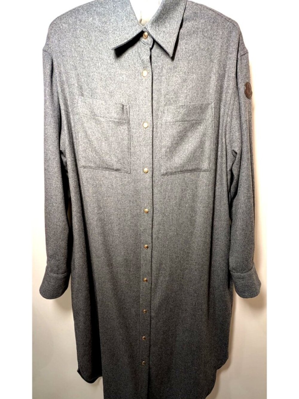 NEW Moncler Grey Wool Blend Midi Shirt Dress, Size IT 40